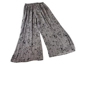 Gypsy Womens Wide Leg Palazzo Pants Medium Floral Plaid Rose Black White M